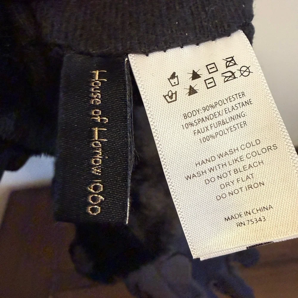 House of Harlow 1960 Black Faux Fur Cuff Gloves Women’s Stretch Winter Chic